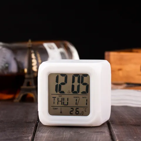 Creative Square Digital LED Alarm Clock Color Changing Night Light Electronic Desk Clock For Home Bedroom Office Decor