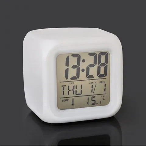 Modern Minimalist Plastic LED Colorful Glowing Digital Alarm Clock With Temperature Display For Bedroom Home Decor