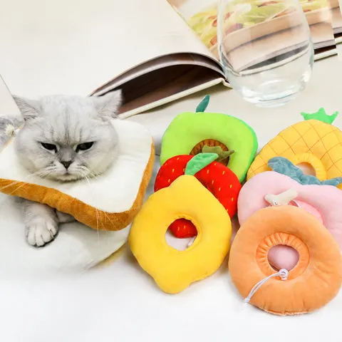 Cute Fruit And Toast Shape Pet Elizabethan Collar Soft Plush Anti-Lick Recovery Cone For Cat Dog