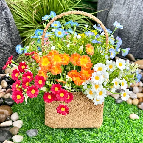 Ramo de Flores Artificiales Pequeño Crisantemo Silvestre Tela Flores Falsas Arreglo Floral para Sala de Estar Sofá Decoración del Hogar