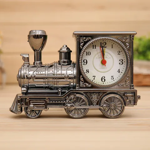 Vintage Steam Train Alarm Clock Plastic Antique Locomotive Clock Desktop Ornament Retro Home Decor Student Gift