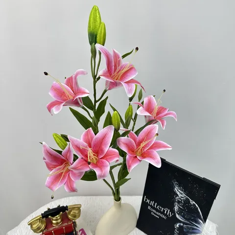 Artificial Lily Flowers Silk Lily Bouquet Fake Flowers For Home Hotel Wedding Party Table Decor Floral Arrangement