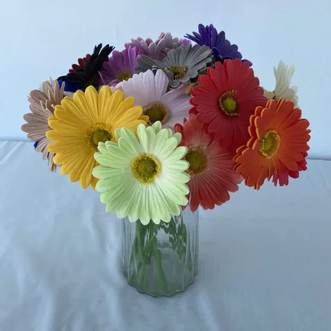 Single PU Gerbera Artificial Flower Soft Rubber Fake Daisy Stem For Wedding Party Home Living Room Floral Arrangement Decor