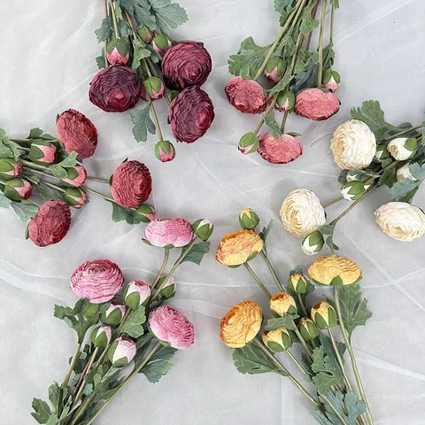 Fiori Artificiali in Seta Mazzo di Ranuncoli Legato a Mano Fiore Finto per Matrimonio Casa Hotel Decorazione della Tavola