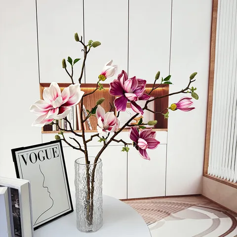 Künstlicher Magnolienblütenzweig PU Beflockt Simulation Lotusblume Heimdekoration Hochzeit Fotografie Requisiten