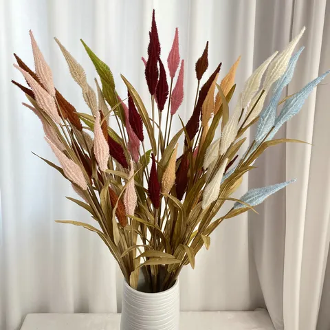 Artificial French Reed Flowers Plastic Flocked Fake Plant Stems For Home Wedding Hotel Window Decor