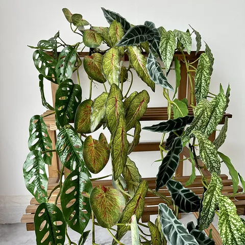 Artificial Green Plant Rattan Fake Creeper Vine Silk Leaves Hanging Plant For Wall Air Conditioning Pipeline Ceiling