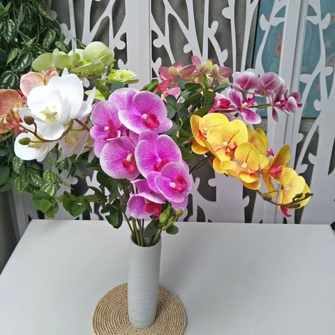 3D Printed Artificial Phalaenopsis Orchid Flowers Silk Fake Flower Branch For Home Wedding Party Floral Decoration