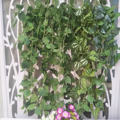 Artificial Hanging Vines Fake Greenery Garland 7-Fork Leaf Plant For Wedding Home Wall Indoor Outdoor Decoration