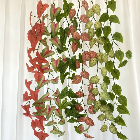 Artificial Taro Leaf Green Vine Garland Fake Plant Hanging Leaves Plastic Fabric Botanical Home Office Wall Decor