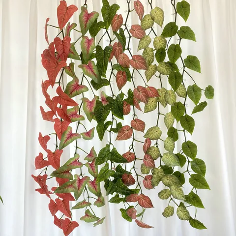 Artificial Taro Leaf Green Vine Garland Fake Plant Hanging Leaves Plastic Fabric Botanical Home Office Wall Decor