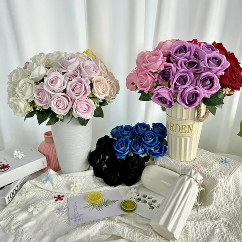 Bouquet de Fleurs de Roses Artificielles en Soie Fausses Fleurs pour Mariage Extérieur Paysage Décoration de Maison et Accessoires Photo