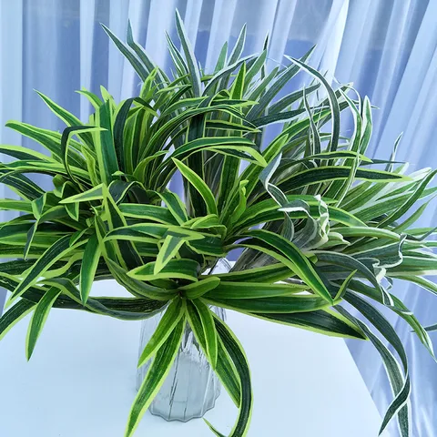 Planta Artificial Cesta Colgante Falso Verdor Hojas De Seda Con Borde Blanco Amarillo Para Decoración De Pared Del Hogar