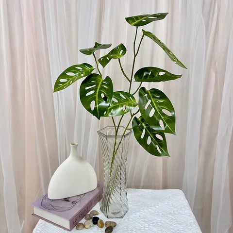 Artificial Plant Leaves Monstera Palm Branch Silk Cloth Fake Foliage For Indoor Home Office Room Decor Greenery Arrangement
