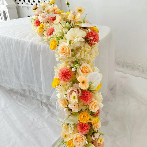 Künstliche Blumen Langer Tischläufer Seide Rose Hortensie Mittelstück Für Hochzeit Party Esstisch Dekor