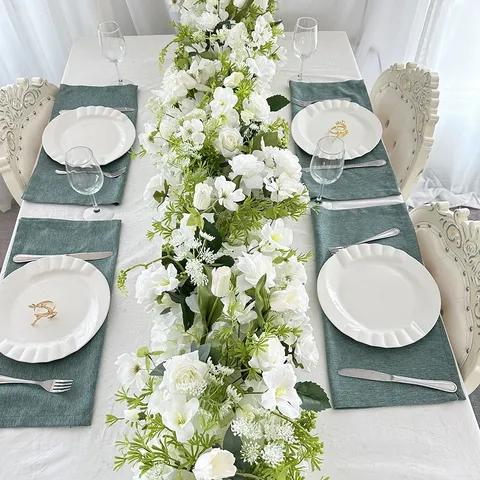 Arreglo de Flores Artificiales Blanco y Verde Flores de Arco de Boda Decoración Floral de Rosa de Seda para Fondo de Etapa de Fiesta