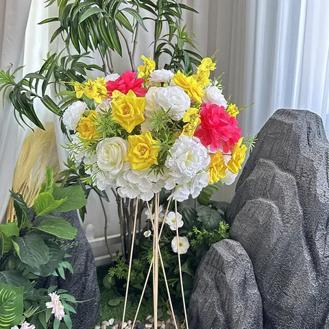 Bouquet de Fleurs en Soie Artificielle Arrangement Floral Pour Salon Maison Mariage Fête Hôtel Scène Photographie Décor
