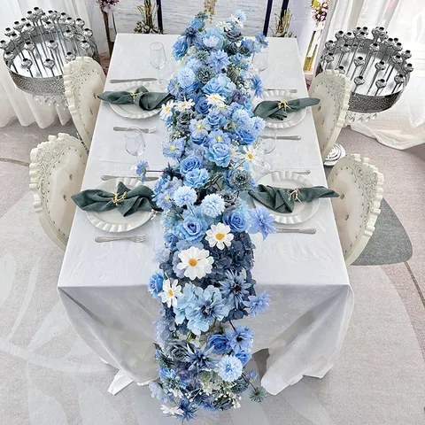 Blauw Kunstmatig Zijde Roos Hortensia Bloemrij Huwelijksceremonie Wegwijzer Feest Home Decor Bloemschikking