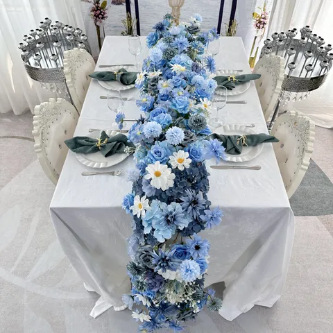 Blauw Kunstmatig Zijde Roos Hortensia Bloemrij Huwelijksceremonie Wegwijzer Feest Home Decor Bloemschikking