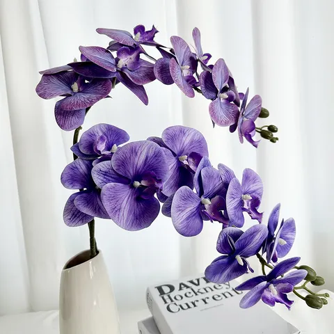Artificial Phalaenopsis Orchid Stem 9 Heads 3D Touch Real Soft Rubber Butterfly Orchid For Wedding Home Hotel Window Decoration Floral Arrangement