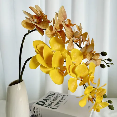 Artificial Phalaenopsis Orchid Stem 9 Heads 3D Touch Real Soft Rubber Butterfly Orchid For Wedding Home Hotel Window Decoration Floral Arrangement