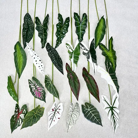Artificial Green Plant Single Alocasia Leaf Begonia Leaf Caladium Leaf Fake Plant Wall Home Living Room Decor