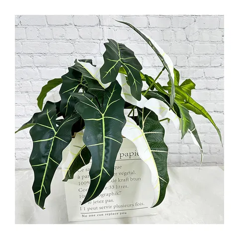 Artificial Green Plant Alocasia Leaf Branch Fake Taro Leaves For Home Living Room Wedding Party Table Centerpiece Decoration