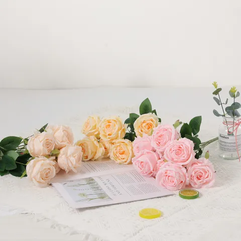 Multi Kopf Künstliche Rosen Blumen Strauß Gebürstete Verbrannte Kante Falsche Rosen Für Zuhause Hochzeit Party Fenster Display Dekoration