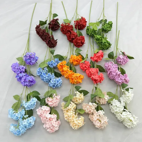 Artificial Hydrangea Flower Bouquet Silk 4-Heads Faux Flowers for Home Living Room Wedding Decor Floral Arrangement