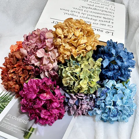 European Retro Artificial Silk Hydrangea Single Branch Burned Edge Fake Flower For Home Wedding Party Decoration