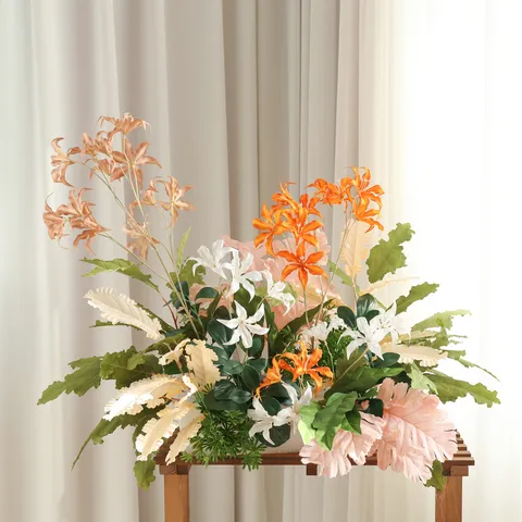 Artificial Lily Flowers 12 Heads Silk Cloth Fake Flower Branches For Wedding Home Decor Photography Props