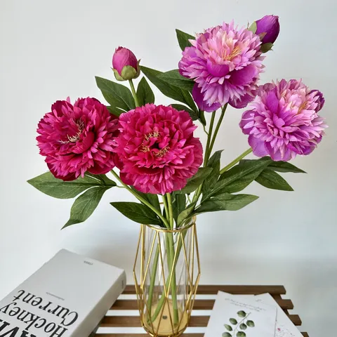 Artificial Peony Flower 3 Heads Silk Peony Bouquet Fake Flowers For Home Table Centerpieces Wedding Party Floral Decor