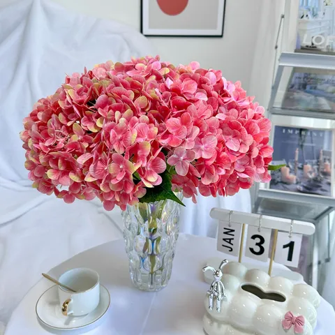 Artificial Hydrangea Silk Flowers Realistic Fake Flowers Bouquet For Home Living Room Wedding Party Table Decor