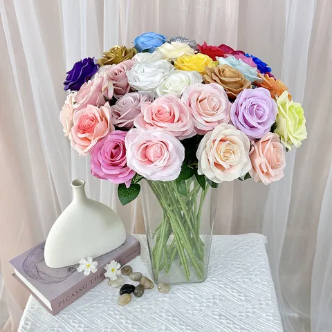 Single Artificial Rose Silk Flower Fake Rose Stem For Wedding Party Home Decor Floral Arrangement Realistic Design