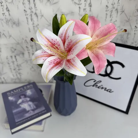 3D Printed Artificial Lily Single Stem Fake Silk Flower For Home Wedding Party Decor Floral Photography Props