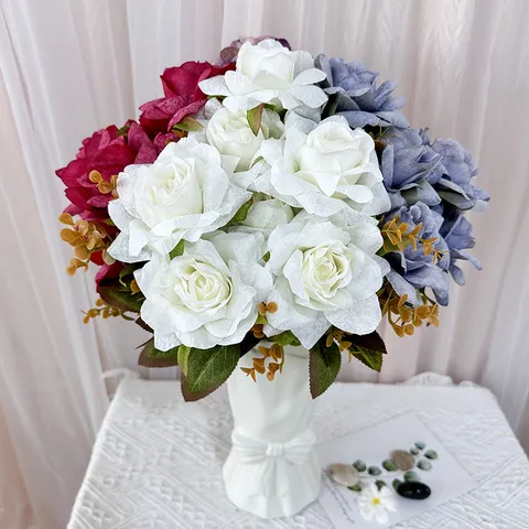 European Style Artificial Rose Flower Bouquet Silk Fake Flowers For Home Decor Wedding Party