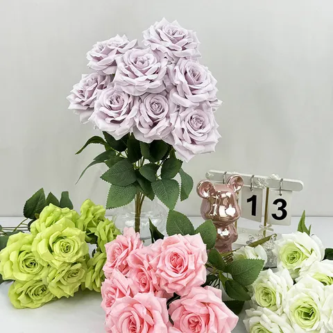 Artificial Silk Rose Flower Bouquet 9 Heads Diamond Rose Fake Flowers For Wedding Hall And Home Decoration