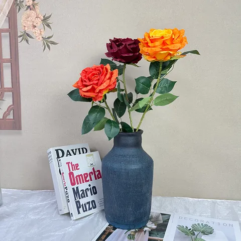 Artificial Silk Rose Flower Single Stem Fake Rose For Wedding Party Home Living Room Decoration And Photography Props