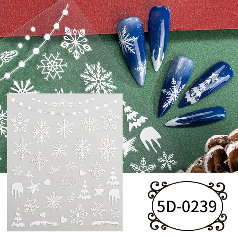 5D Relieve Navidad Uñas Arte Pegatinas Calcomanías Papá Noel Muñeco de Nieve Copo de Nieve Invierno Vacaciones DIY Uñas Decoraciones