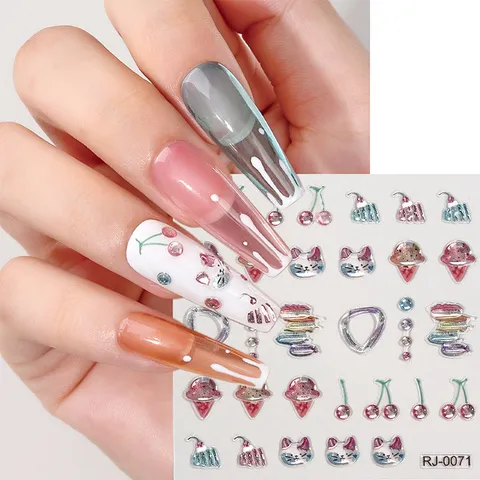 5D Embossed Soft Gel Nail Stickers Translucent Flash Drip Decals Star Moon Heart Nail Art Decoration DIY Manicure