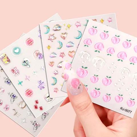 5D Embossed Soft Gel Nail Stickers Translucent Flash Drip Decals Star Moon Heart Nail Art Decoration DIY Manicure