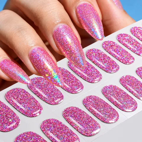 Adesivi per Unghie in Gel Senza UV Tinta Unita Glitter Pellicole per Unghie Strisce di Smalto Semi Indurite Decalcomanie Manicure