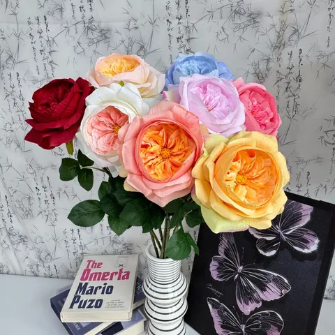 Ins Style Single Branch Austin Artificial Rose Silk Flower Fake Floral Bouquet For Wedding Home Table Party Decor