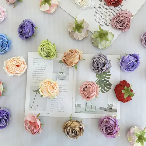 DIY Artificial Ruffled Peony Rose Flower Heads Fabric Silk Flowers For Wedding Party Home Decor Photography Props