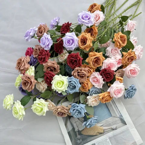 Fleurs de Roses Artificielles Bouquet en Soie Mariage Décoration Intérieure Accessoires Photo Arrangement Floral Multicolore