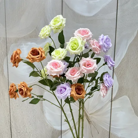 Fleurs de Roses Artificielles Bouquet en Soie Mariage Décoration Intérieure Accessoires Photo Arrangement Floral Multicolore