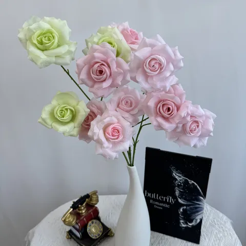 Artificial Silk Rose Flower Single Branch Multiple Heads Diamond Rose For Home Wedding Party Decoration Photography Prop