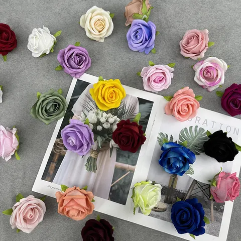 Artificial Rose Flower Heads Velvet Fake Flowers For Wedding Party Home Decor Photography Props DIY Crafts