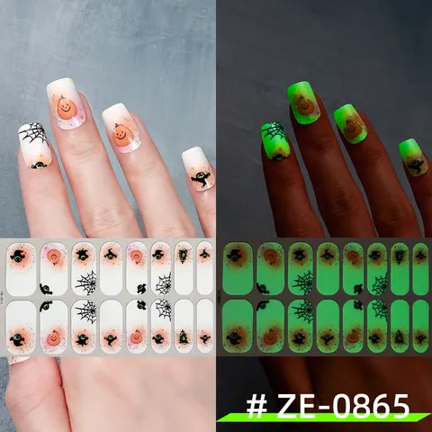 Envolturas de Uñas de Halloween Luminosas Oscuro Gótico Fantasma Calabaza Cráneo Adhesivos de Arte de Uñas para Fiesta