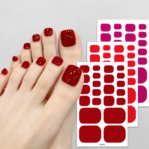 Waterproof Solid Color Toenail Stickers Glossy Press On Toe Nails Full Cover Nail Wraps Pedicure Decals For Women Girls Feet Nail Art Decoration